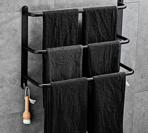 Yeegout Porte-Serviettes en Acier Inoxydable à 3 Niveaux sans perçage pour Porte-Serviettes pour Salle de Bain Cuisine et Toilettes Noir