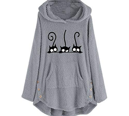 ZEELIY 2019 Nouveau Manteau Peluche Femme, Manteau Polaire Chaud À Capuche avec Chat Oreille Hoodies Sweat en Cachemire Grande Taille Hiver Cape Pas Cher Veste Outwear d_Gris XL