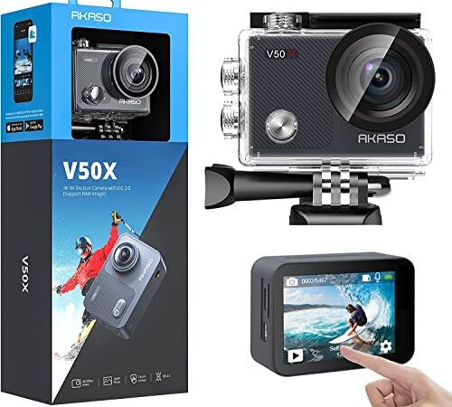 AKASO Caméra Sport 4K Etanche WiFi Action Caméra Sportive Ultra Full HD Stabilisateur avec Télécommande Écran Tactile 30fps Angle Réglable 131 Pieds sous Marine 2 Batteries Kit d'Accessoires – V50X