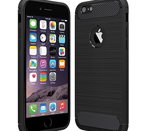 Anjoo Coque Compatible pour iphone 6/6s, Noir Silicone Housse Etui Anti-Rayures Fibre de Carbone Coque de Protection Compatible pour iphone 6 / 6s - Noir - 4.7 pouces