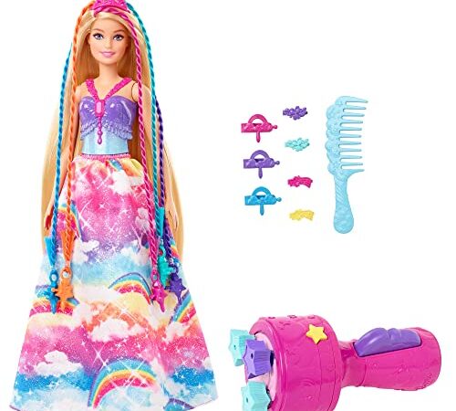 Barbie Dreamtopia poupée Princesse Tresses Magiques aux longs cheveux blonds avec extensions multicolores, Peigne et accessoires, Jouet pour enfant, GTG00