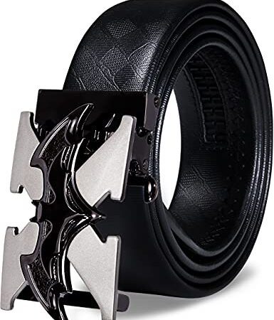 Barry.Wang Ceinture à cliquet pour homme, ceinture en cuir véritable avec boucle automatique, coffret cadeau tendance pour homme, Batman Noir, Medium