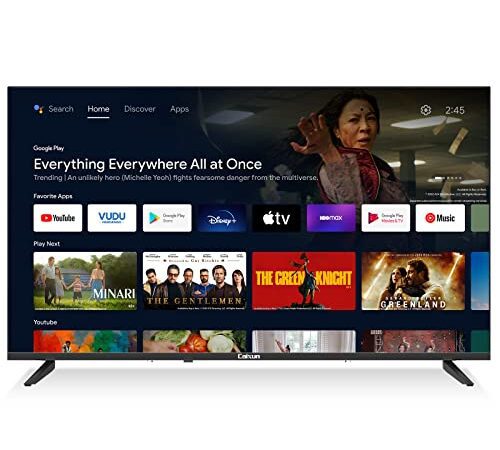 Caixun Android TV 40 Pouces, FHD Smart TV, LED Téléviseur Con Google Assistant, WiFi, Bluetooth, 3 HDMI et 2 USB, Bezelless, Modèle EC40V1FA (2022)