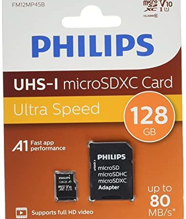 Carte Philips Micro SDXC 128 Go Classe 10 INCL. Adaptateur UHS-1 U1