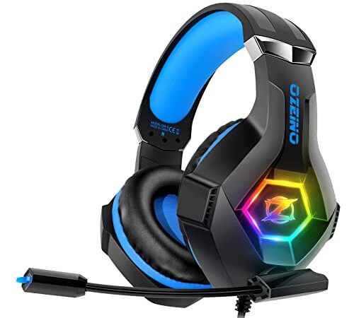 Casque Gaming PS4 Pro, Casque Xbox One Over-Ear RGB 7 Couleurs Transducteurs 50mm Stéréo Basse Micro Anti-Bruit Réglable Compatible PS5 Switch Xbox Series X & S