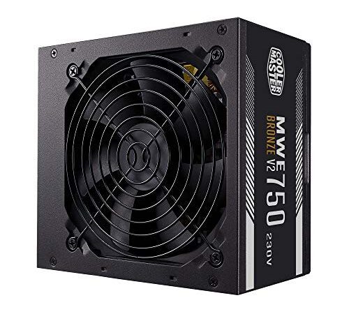 Cooler Master MWE 750 Bronze 230V V2, Bloc Alimentation PC 80 PLUS Bronze, Ventilateur HDB Sensible à la Température, Circuit DC-DC + LLC avec Rail Simple +12V, Non Modulaire, Prise EU, Garantie 5 ans