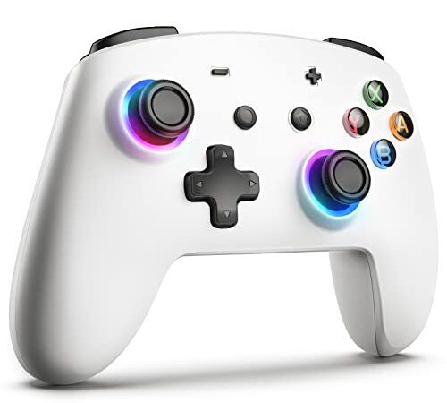 ECHTPower Manette Switch LED Blanc, Manettes Pro sans Fil Switch Controller pour Nintendo Switch/OLED/Lite avec RGB/Bouton Sync/Fonction de Réveil/Turbo Réglable et Vibration/Bouton Programmable