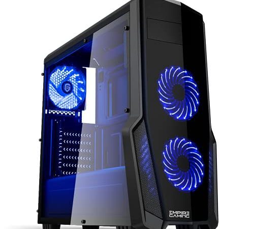 EMPIRE GAMING - Boitier PC Gamer WareFare Noir - 3 Ventilateurs LED Bleu 120 mm - Paroi teintée et Transparente - Compatible ATX / mATX / mITX