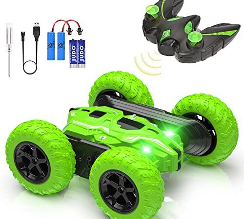 Gavgroom Voiture Telecommandé Enfant Tout Terrain ,2.4GHz Voiture Radiocommandee avec LED 4WD, Stunt Car 360°Rotation,Garçons Filles Voitures Jouets pour Enfants 6 7 8 9 10 Ans