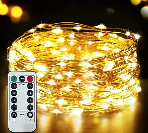 Guirlande Lumineuse, SLAMOS 15M 150 LED Guirlande LED USB Noël Fairy Lights IP65 Etanche Guirlande de Lumière 8 Modes Décoration Intérieur/Extérieur pour Chambre Mariage Soirée Jardin, Blanc Chaud