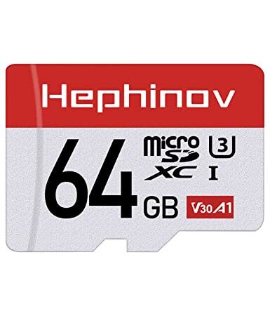 Hephinov Carte Micro SD jusqu'à 100MB/s(R), 64Go Carte Mémoire microSDHC + Adaptateur SD, A1, U3, C10, V30, Full HD et 4K UHD, Carte TF pour Drone/Dash Cam/Camera/Phone/Nintendo-Switch/PC/Tablette