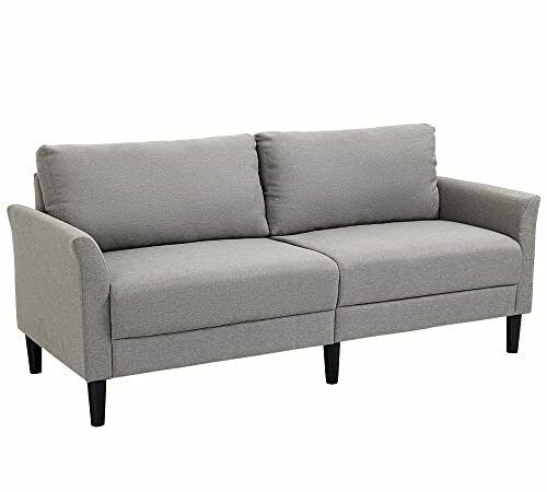 HOMCOM Canapé 3 Places Style Contemporain assises Larges Profondes accoudoirs courbés piètement effilé Bois hévéa Noir Polyester Gris Clair