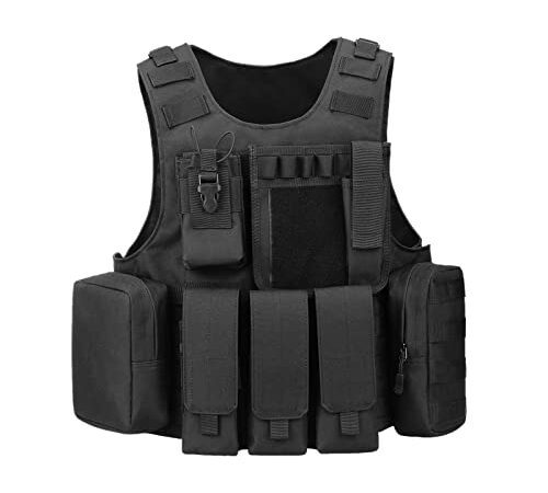 HUNTVP Gilet Tactique Armée Militaire Gilet Molle Airsoft Gilet pour Hommes Femmes Camping Randonnée Chasse À L'extérieur Cs Jeu (Type-1 Noir)