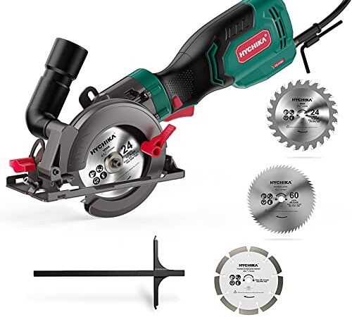 HYCHIKA Scie circulaire 750W, 3500RPM, Profondeur de coupe maximale 48mm (90°) et 32mm (45°), Moteur en fil de cuivre pur, Mini scie circulaire pour couper les carreaux, le métal et le bois