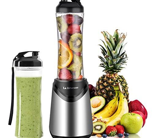 La Rêveuse Mixeur Blender avec 2 Bouteilles BPA-Free Portables de 550ml Mini Blender électrique Multifonctionnel pour Smoothie Milk-shake Fruits,Puissant 300W (Silver)