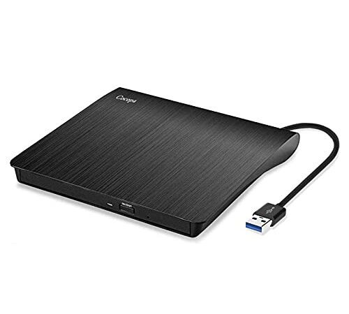 Lecteur CD/DVD Externe, Cocopa USB 3.0 Graveur DVD Externe CD Enregistreur Portable RW/ROM Mince ROM Transmission Rapide Câble USB Intégrée Windows/Mac OS Apple/iMac/Macbook/Laptop/Desktops/PC Noir