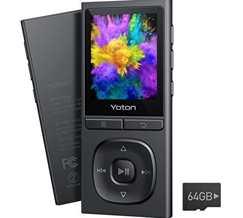 Lecteur MP3 de 72 Go avec écouteurs, YOTON Lecteur de Musique Portable avec Son HiFi, Radio FM, enregistreur Vocal, podomètre et Livre électronique, Compatible avec Une Carte TF de 128 Go