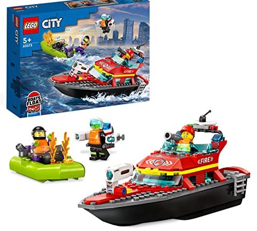 LEGO 60373 City Le Bateau de Sauvetage des Pompiers, Set Flottant, avec Jetpack et 3 Minifigurines, Jouet pour Garçons et Filles Dès 5 Ans, Idée Cadeau