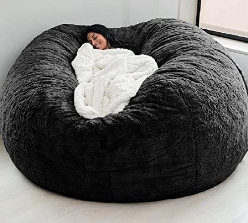 LHNT Housse de Pouf Géant, Fourrure Douce Bean Bag Sofa (sans Remplissage) Meubles de Salon Party Lavable Pouf Poire Fauteuil Poire Housse de Canapé, Noir