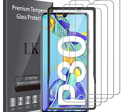 LK 4PCS Verre Trempé pour Huawei P30 (6.1 Pouces), Protection Ecran Anti-Rayures et sans Bulles d'air,Vitre Protection Ultra-HD et 9H Dureté avec Cadre d'Installtion