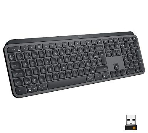 Logitech MX Keys Advanced Clavier sans Fil Rétroéclairé, Bluetooth, Saisie Tactile Réactive, Rétroéclairage, USB-C, PC/Mac/Portable Windows/Linux/IOS/Android, Clavier AZERTY Français - Noir