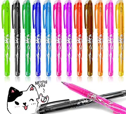 Lot de 12 stylos à bille effaçables à encre gel colorés pour fournitures scolaires, fournitures de bureau, étudiants