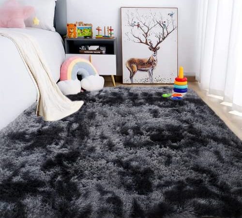 LYKEJI Tapis, Tapis de Chambre, Tapis Moelleux à Poils Longs, Tapis antidérapants d’intérieur Extra Doux et Confortables pour Salon, Chambre à Coucher, Filles, garçons (Gris foncé, 80x120cm)