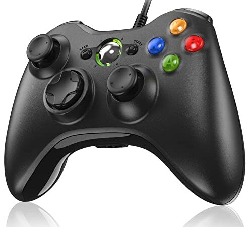 Manette Xbox 360, Manette PC, Manette Filaire pour Xbox 360/ Slim / PC Windoes 7/8/10/XP Joystick Xbox 360 Gamepad USB avec ouble Vibration Design Ergonomique Six Axes