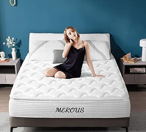 MEROUS Matelas Ressorts 140x190cm- Hybride à Ressorts + Mousse Mémoire - Durable et Transpirabl- Épaisseur 10 inch - Label Sanitzd 140X190X25 cm (Anti bactérien/acarien)