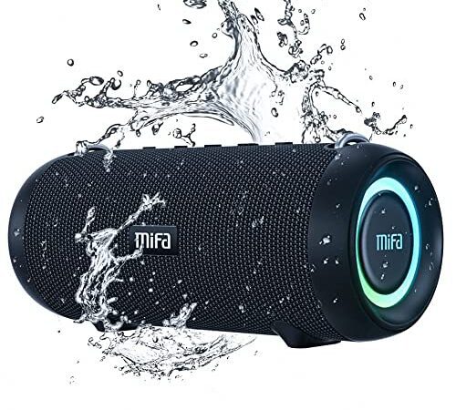 MIFA Enceinte A90 Haut-Parleur Bluetooth 60W sans Fil IPX7 étanche 30 Heures de Lecture Carte Micro SD Véritable Chargement stéréo USB-C sans Fil avec Housse de Protection et dragonne Portable