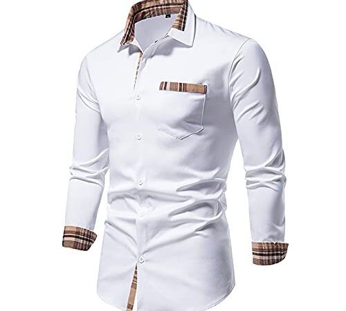 MINYING Chemise pour Homme Solid Manches Longues/Courte Slim Fit Mode Oeil de Poulet à Lacets à Col en V pour Hommes Chemise à Manches Vintage Ample