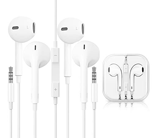 MIOLUN ecouteurs Filaire【Apple Certifié MFi】 2 PCS insonorisé, avec Microphone, pour iPhone 6 Plus SE 5S 4, iPad, Android etc, Casque léger avec contrôle de Volume, Prise de 3,5mm ecouteurs Filaire