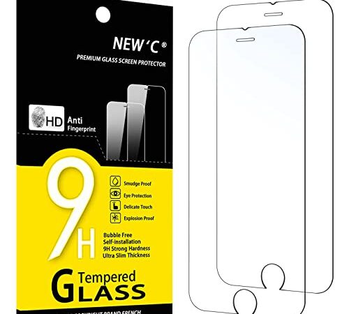 NEW'C Lot de 2, Verre Trempé pour iPhone SE 2022, iPhone 8/7 (4.7), Film Protection écran - Anti Rayures - sans Bulles d'air -Ultra Résistant (0,33mm HD Ultra Transparent) Dureté 9H Glass