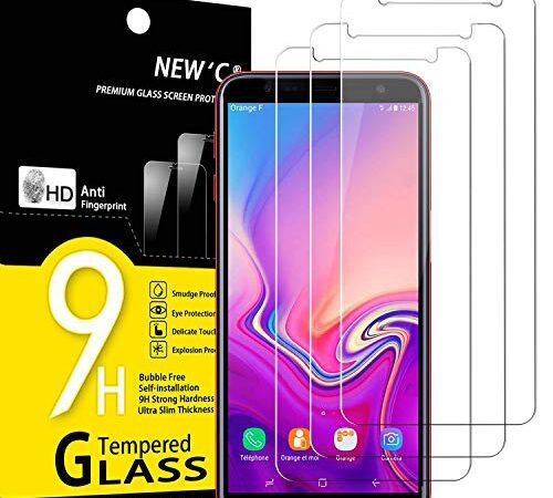 NEW'C Lot de 3, Verre Trempé pour Samsung Galaxy J6 Plus (2018), Film Protection écran sans Bulles d'air Ultra Résistant (0,33mm HD Ultra Transparent) Dureté 9H Glass