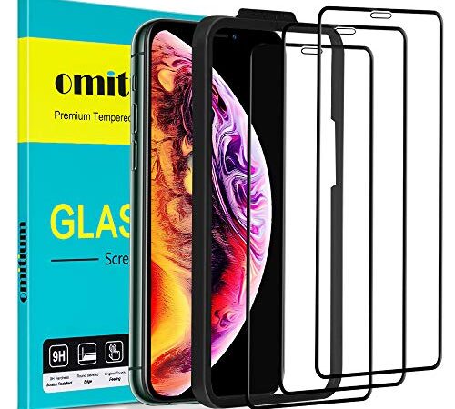 omitium Verre Trempé pour iPhone 11 Pro Max, [3 Pièces] Protecteur D'écran iPhone XS Max avec Cadre d'Alignement 9H Dureté Film Protection Écran iPhone 11 Pro Max vitre - 6,5 Pouces, Noir