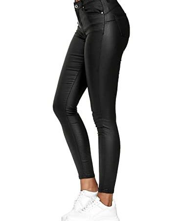 Onsoyours Pantalon Femmes Stretch Skinny Fit Jegging Pantalon Femmes en Simili-Cuir Effet Push Up Legging Simili Cuir avec Poches Skinny Stretch Slim Pantalon Noir M