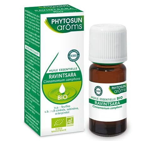 Phytosun Arôms - Huile Essentielle de Ravintsara Bio - 100 pour cent pure et naturelle - Votre Alliée pour l'Hiver - 5ml