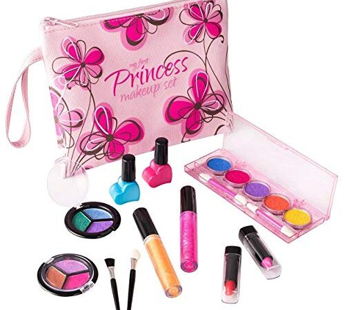 Playkidz My First Princesse Lavable Véritable Ensemble de Maquillage, avec Design Floral Cosmétique Sac