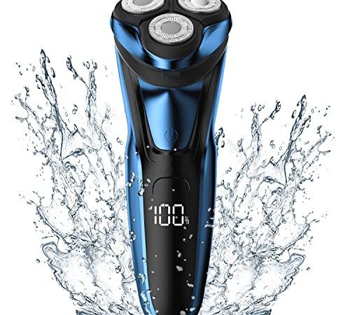 Rasoir Électrique pour Homme Rasoir à Têtes Rotatives avec Tondeuse Barbe de Précision IPX7 Rasoir à Sec et Humide avec Verrouillage de Voyage RS8336 Bleu Shaver Portable