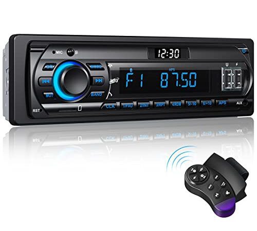 RDS Autoradio Bluetooth 5.0, Poste Radio Voiture Bluetooth avec LCD Affichage Horloge, 7 Couleurs Éclairage, 4x65W Autoradio 1 Din pour 9-24V Voiture, Supporte Main Libre/FM/AM/2 USB/AUX/SD/TF/MP3