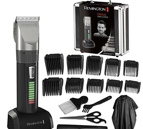 Remington Tondeuse Cheveux Hommes [Kit Professionnel] Genuis (Moteur Pro résistant, Lames Céramique Auto-Affûtées, Secteur/Sans fil, 10 Sabots, Mallette, Cape de Coiffeur) Tondeuse cheveux HC5811