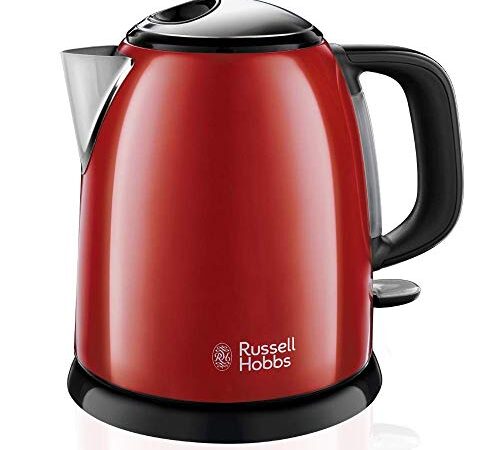 Russell Hobbs Bouilloire Electrique [Ultra Compacte] Colours Plus Rouge (1L, Chauffe Rapide, Bec Verseur Pratique, Niveau d'Eau Visible, Filtre Anti-Calcaire, Economie d'Energie) Bouilloire 24992-70