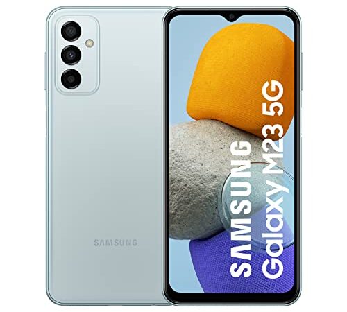 Samsung Galaxy M23 5G, Smartphone Android sans contrat, écran TFT Infinity-V de 6,6 Pouces, Batterie de 5 000 mAh, 4 Go de RAM 128 Go de mémoire, Double SIM, Bleu Clair