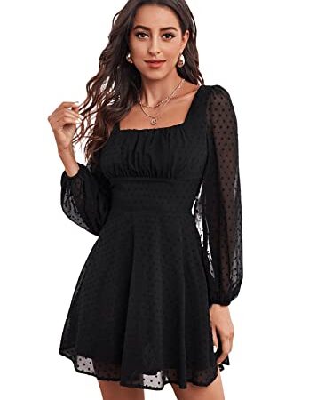 SheIn - Mini robe à manches longues pour femme - Décontractée et de taille haute, Noir , L