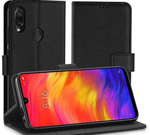 Simpeak Coque Compatible pour Xiaomi Redmi Note 7/Redmi Note 7 Pro, Étui Housse en Cuir Ultra-Mince avec Carte Fente Coque Compatible pour Redmi Note 7/Redmi Note 7 Pro - Noir (6,3")