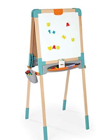 Smoby - Tableau Bois - Pliable et Evolutif - Double Face Blanche Magnétique + Ardoise Craie - 80 Accessoires Inclus - pour Enfant Dès 3 Ans - 410400