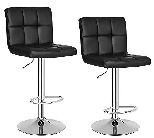 SONGMICS Chaises de Bar, Lot de 2, Tabourets Hauts, Hauteur Réglable, Revêtement en PU, Rotatif sur 360°, avec Dossier et Repose-pieds, Pied Chromé, Noir LJB64B