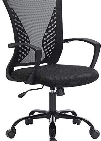 SONGMICS Fauteuil de Bureau en Toile, Chaise Ergonomique, Siège, pivotant, réglable en Hauteur, mécanisme d’Inclinaison, siège et Dossier en Toile Respirante, Bureau, Charge 120 kg, Noir OBN22BK