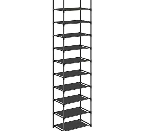 SONGMICS Étagère Chaussure à 10 Niveaux, Range-Chaussure, Porte-Chaussure, Meuble de Rangement, 45 x 28 x 173 cm, Cadre en Métal, en Tissu Non-tissé, pour Entrée, Chambre, Noir LSH010B02