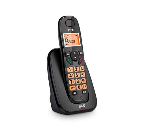 SPC Kairo - Téléphone Fixe sans Fil, Touches et écran éclairés, Identification de l'appelant, Volume Extra, compatibilité Gap, Mode écho, Blocage d'appel, Mains Libres, répertoire 30 Contacts – Noir